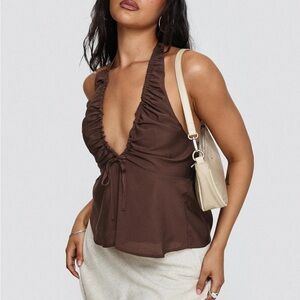 Princess Polly Chocolate Brown Halter Blouse